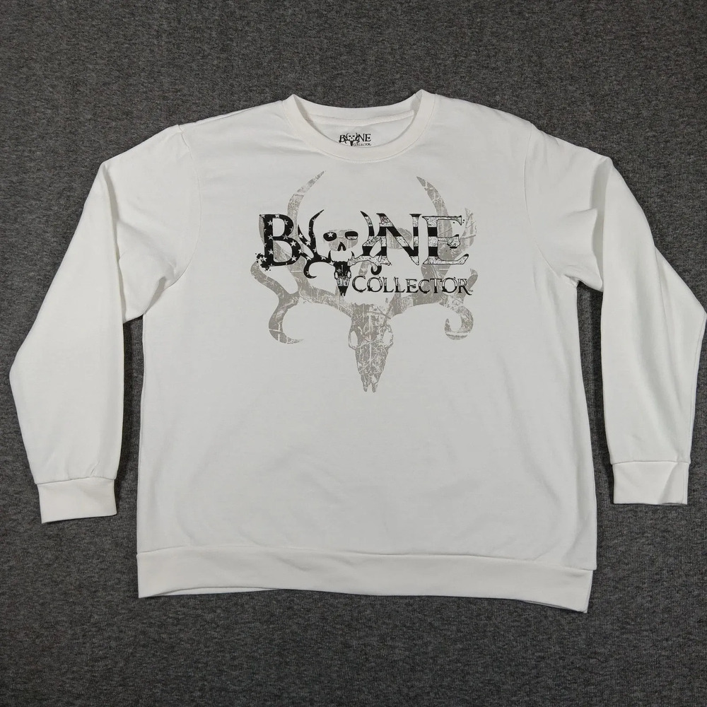 Bone Collector Sweatshirt Mens XL White Skull Antler Graphic Fleece Pullover